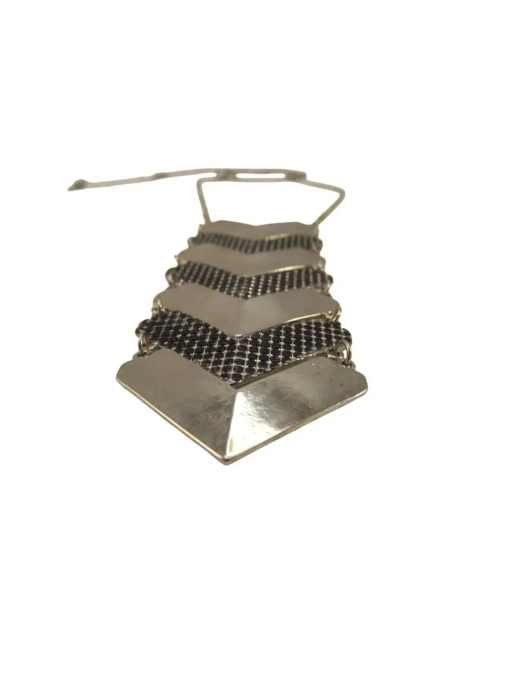 Chevron Statement Necklace with Silver Tone Metal Black Detail Adjustable Chain